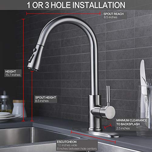 WEWE Single Handle High Arc Brushed Nickel Pull Out Kitchen Faucet,Single Level Stainless Steel Kitchen Sink Faucets with Pull Down Sprayer - Image 7